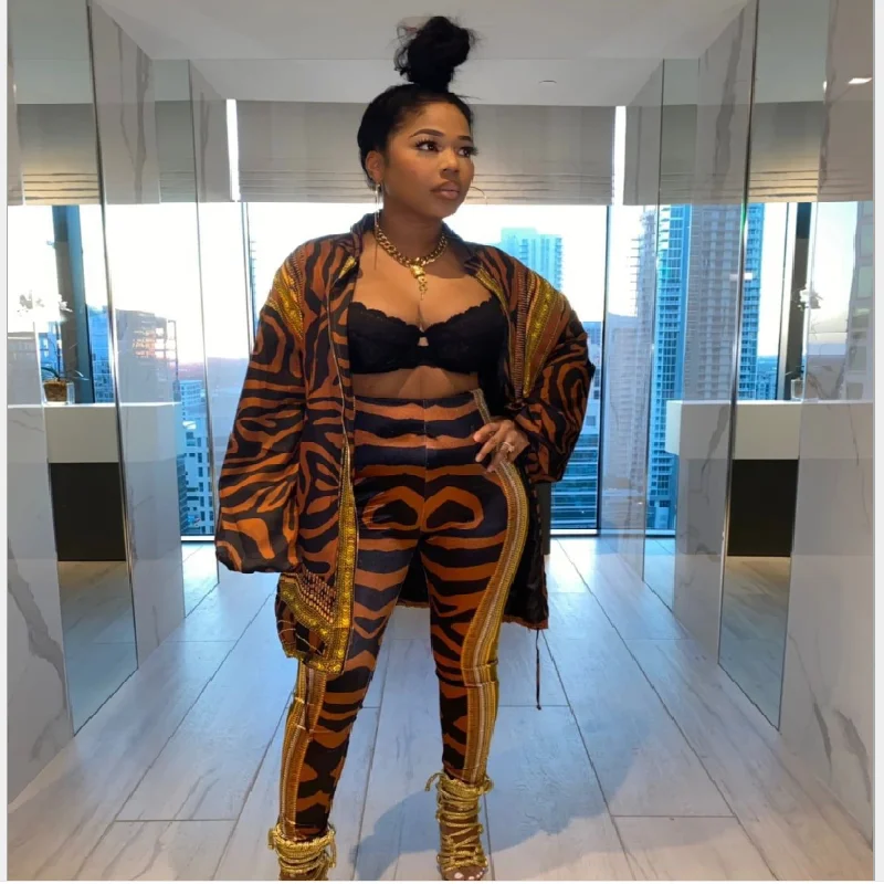 

2020 European and American new women's autumn casual suit INS web celebrity leopard print long sleeve trouser suit