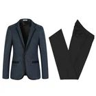Мужской костюм-двойка, синий Однорядный пестрый воротник на одной пуговице, костюм для жениха, для бизнеса и ужина (пиджак + брюки), 2020