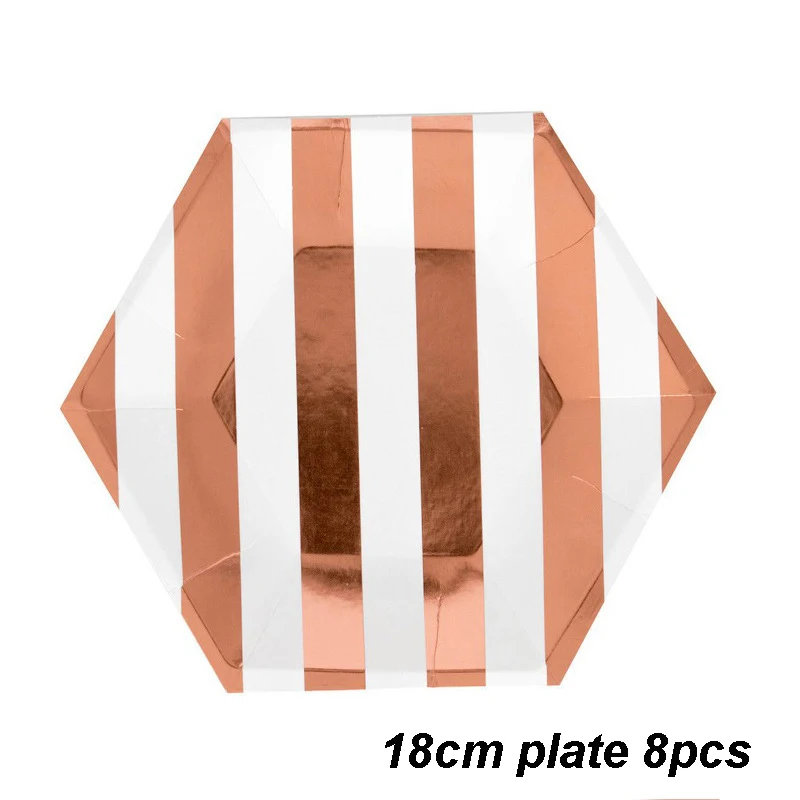 8 inch Plate Розовые, розовые, золотые вечерние одноразовые столовые приборы, бумажные тарелки, стаканчики, соломинки, салфетки, для детей, на день рождения, для малышей, вечерние, свадебные, декоративные принадлежности - Цвет: 8 inch Plate
