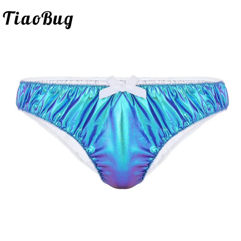 Мужские трусы бикини с рюшами синие эластичные из искусственной кожи