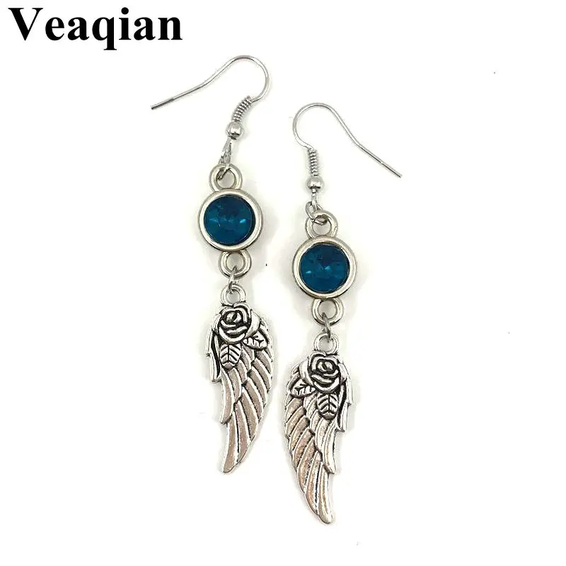 2019/новые очаровательные серьги с камнем талисманом в виде роз и перьев