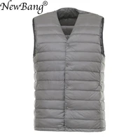 newbang men down vest ultra light down vest portable v neck sleeveless coat man winter without collar warm liner