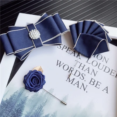 Handmade Bow Tie Set 3 шт., мужские галстуки-бабочки унисекс, стразы, брошь, набор носовых платков, Свадебный костюм, бизнес, Рождественский галстук, галстук, карманный квадратный галстук-бабочка - Цвет: Handmade Bow Tie Set