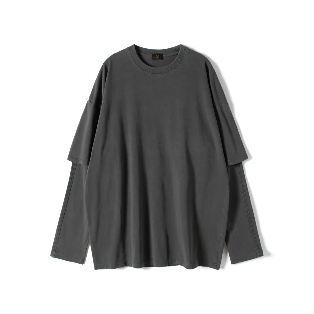 2020 Men Hip Hop Solid T Shirt Long Sleeve Faux Two Piece Streetwear Harajuku T-Shirt Oversize Summer Loose Cotton Tops Tees | Мужская