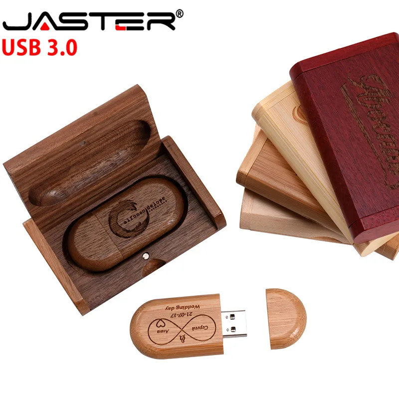 JASTER USB 3 0 логотип на заказ Деревянный + коробка персональный ручка накопитель 8 ГБ