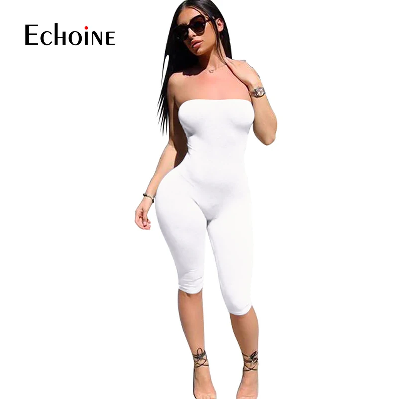Echoine летнее сексуальное платье без бретелек Твердые спандекс Комбинезоны с
