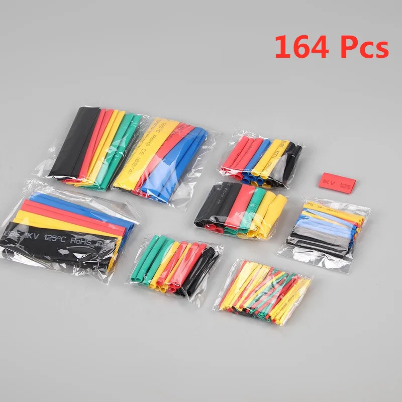 

164pcs/box Heat Shrink Tube Kit Shrinking Assorted Polyolefin Insulation Sleeving Heat Shrink Tubing Wire Cable 8 Sizes 2:1