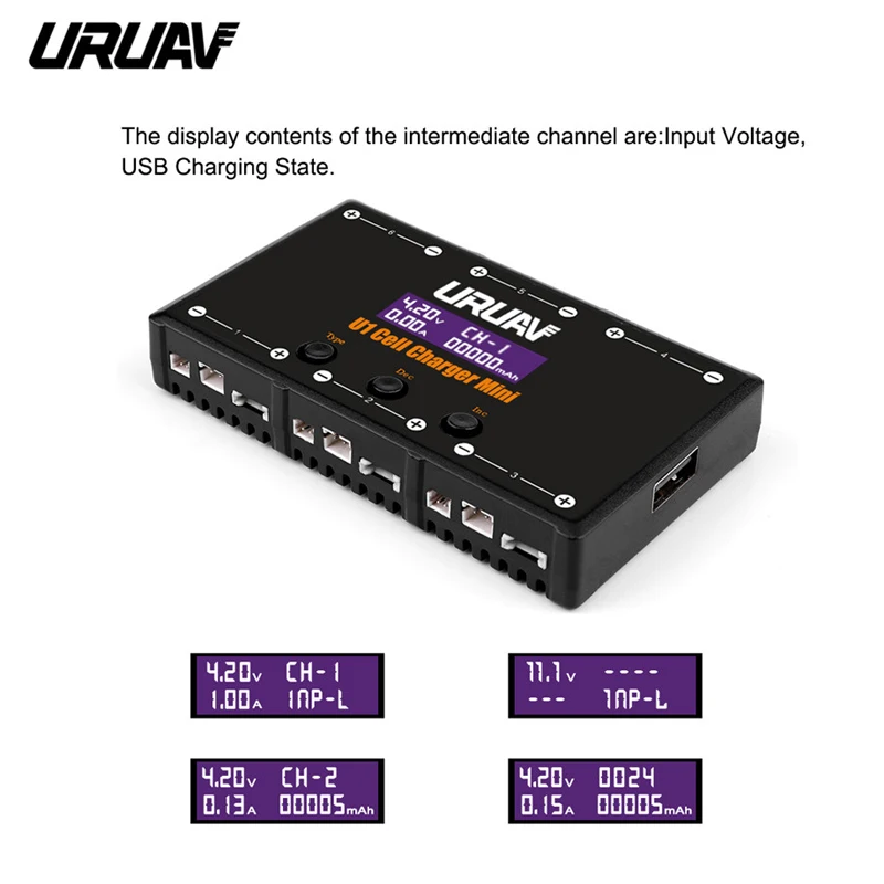 Высокое качество URUAV U1 6 в 1 6X4,35 Вт 6X1A DC 1S зарядное устройство для 1S LIPO/LiHV батарея с USB Micro MCX mCPX MOLEX