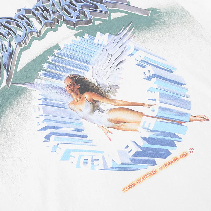 

2020 Men Hip Hop T Shirt Streetwear Retro Angel Print Harajuku Tshirt Loose HipHop T-shirt Oversize Cotton Tops Tees Long Sleeve
