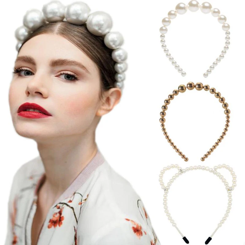 

Модные обручи для волос с имитацией жемчуга, элегантные обручи для волос, простые однотонные обручи для волос, милые женские обручи, аксессу...