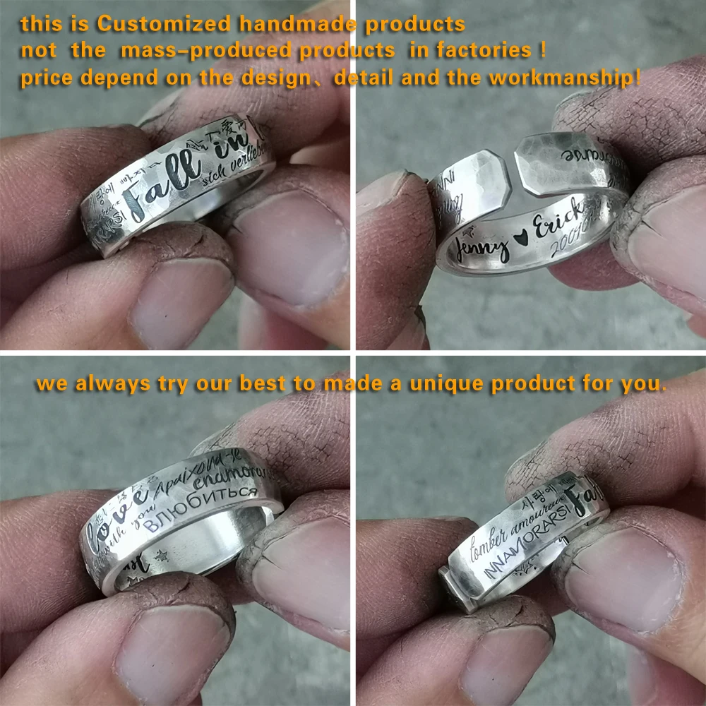Влюбленное 10 язычное гравировочное кольцо на заказ для пар 9Y020 999 Чистое