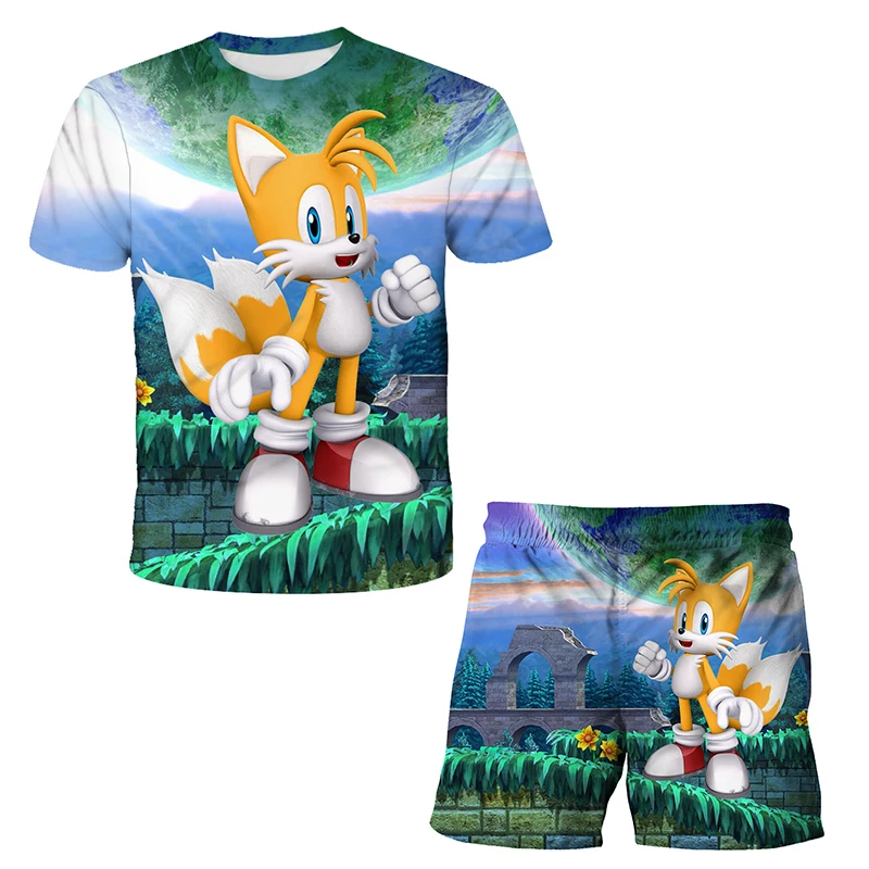 

2021 New Casual Boys Kids Sport Clothing Cartoon anime Super Sonic Clothes Sets Boys Costumes Clothes 4-14 Years Old