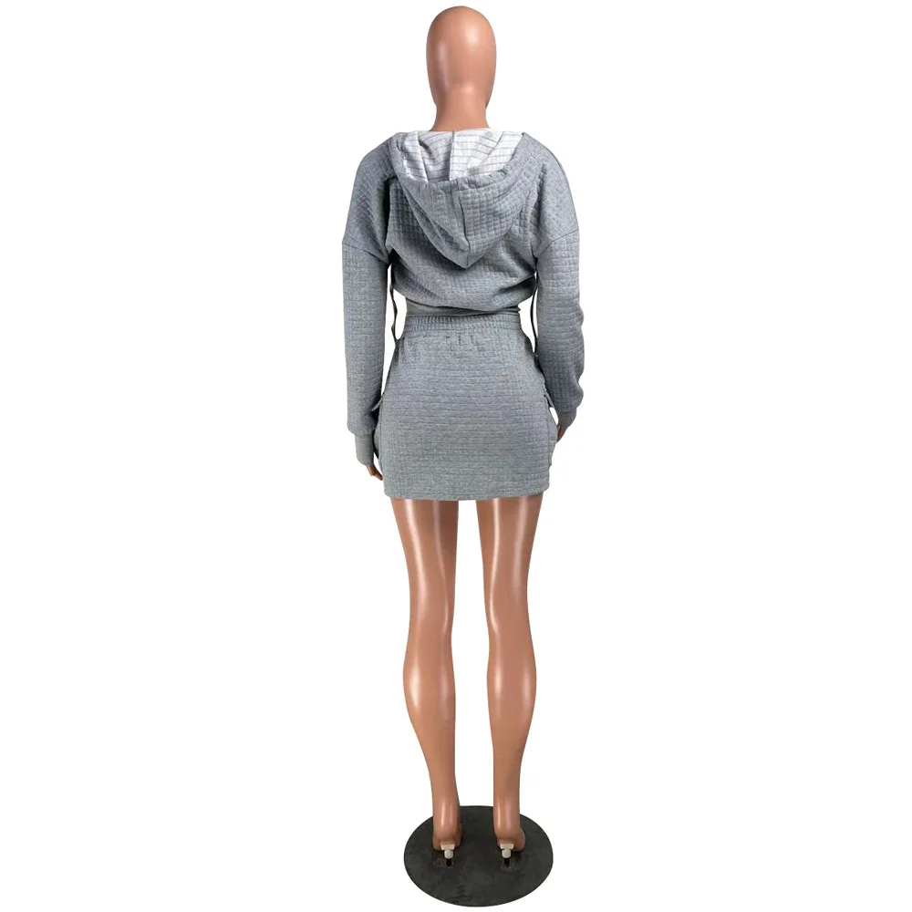 

Two Piece Outfits for Women Zipper Hoodie Sweatshirt and Stretch Mini Skirt with Pockets Sets Tracksuit Wholesale Dropshipping