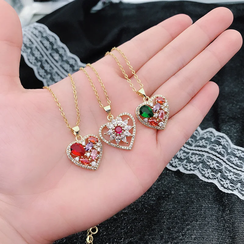 

KOFSAC Trendy 925 Sterling Silver Necklaces Women Jewelry Exquisite Colorful Zircon Heart Pendant Necklace For Girl Party Gifts