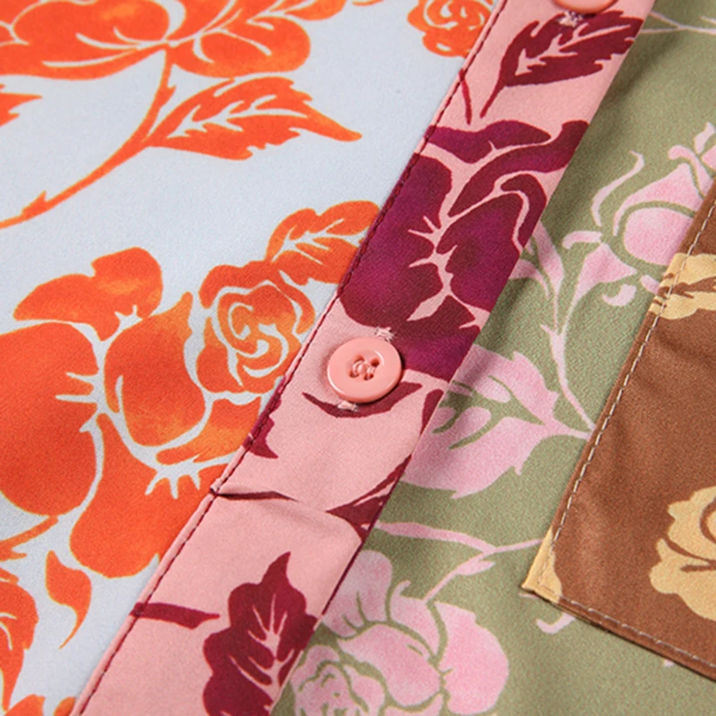 

TWOTWINSTYLE Floral Print Women's Shirt Lapel Collar Short Sleeve Loose Colorblock Loose For Female Blouses Fashion New 2021