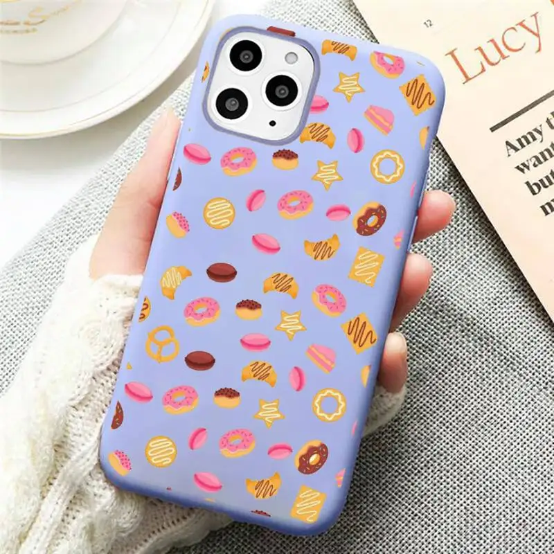 

girly cute donut cake Phone Case Candy Color Violet for iPhone 11 12 pro XS MAX 8 7 6 6S Plus X SE 2020 XR