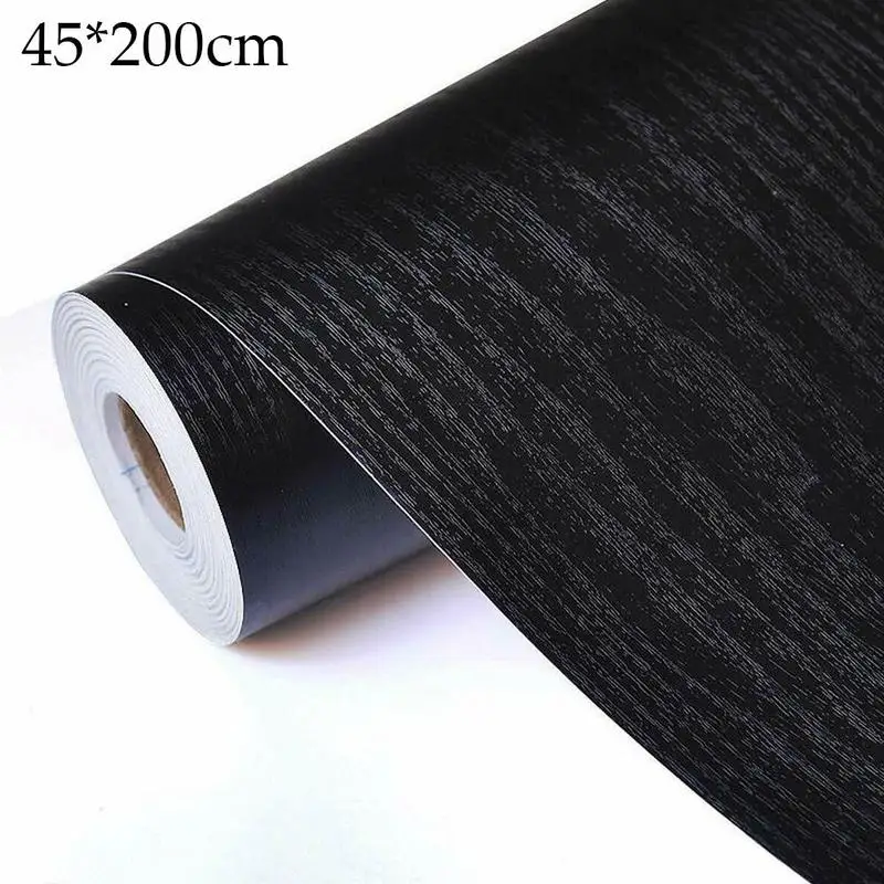 45 * 200cm Black Wood Grain Thickening Wallpaper Film Furniture Kitchen Vinyl Wallpaper Cupboard Kitchen Self Adhesive Pvc Stick