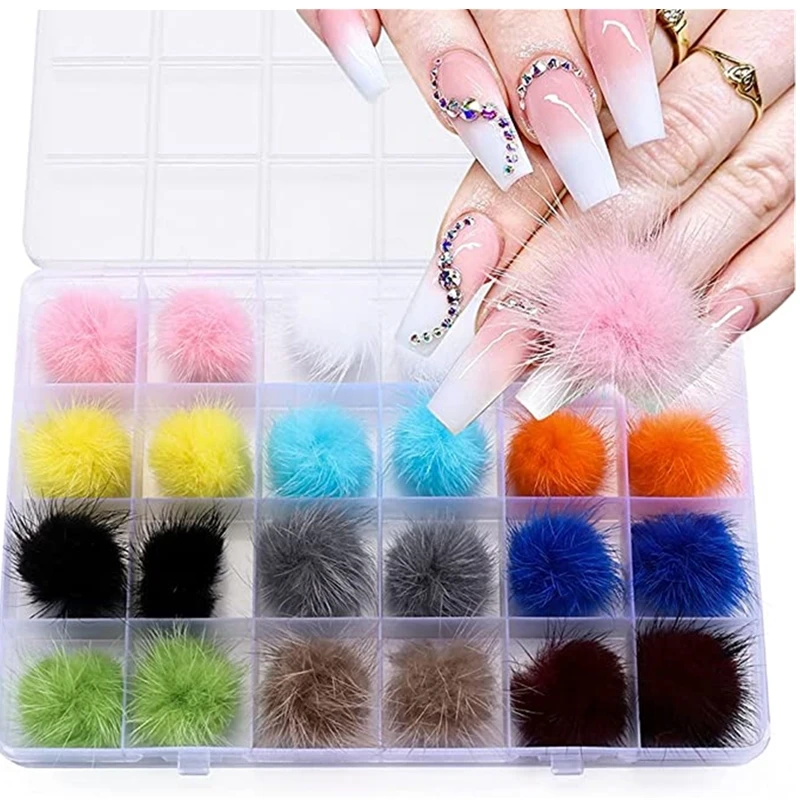 

24 шт./коркор. Пушистый Плюшевый шар, 3D украшения для дизайна ногтей, съемное магнитное украшение для зимы, «сделай сам», аксессуары для маникюра