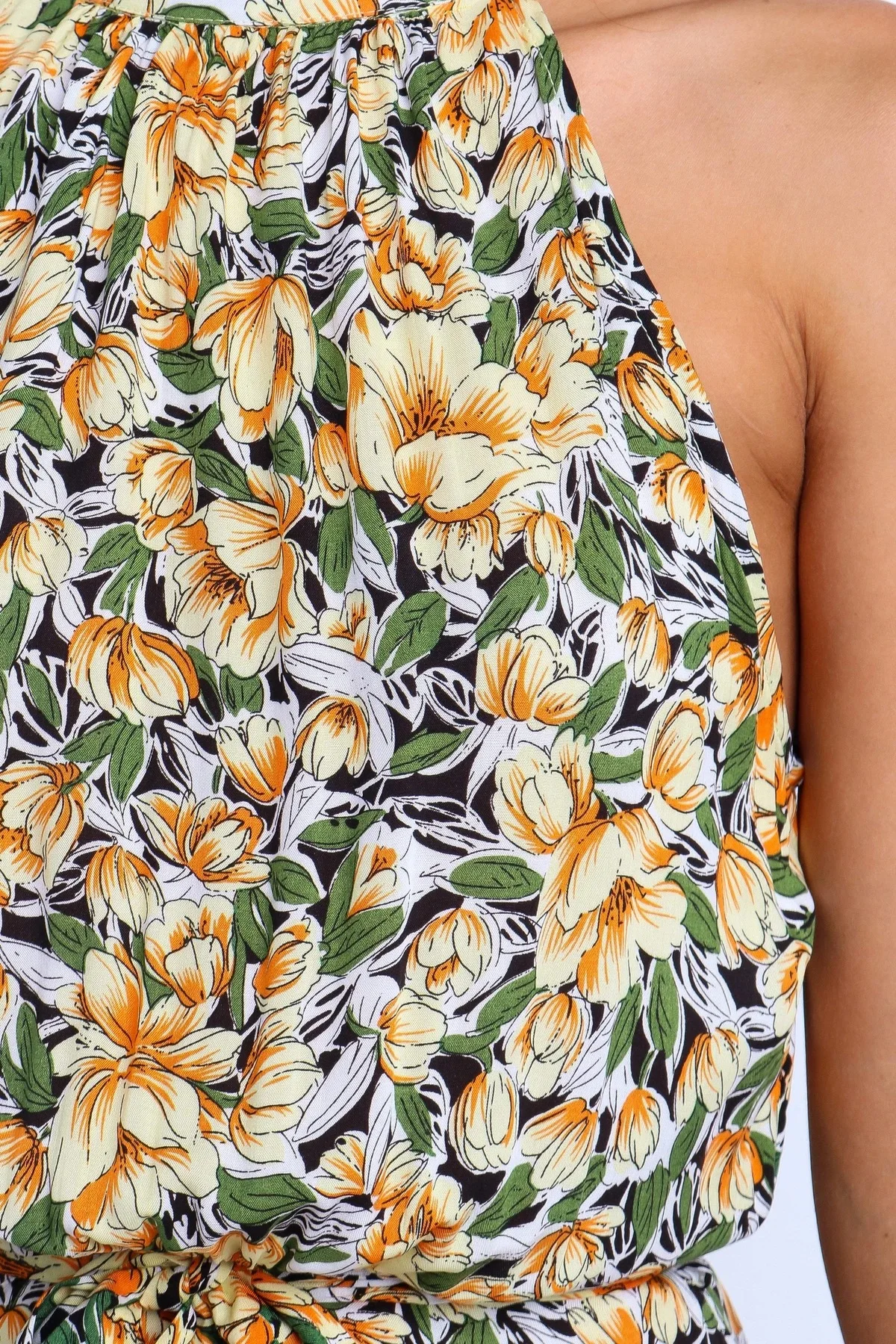 

Summer Dress Women Elegant Halter Sexy Ruffles Sleeveless Elastic waist Print Beach Holiday Party Dresses Robe Femme Vestidos