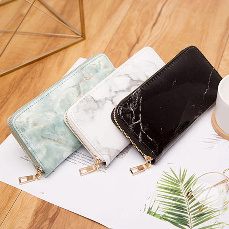 

Casual Women Lady Wallets Purses Totes Marble Patent Leather Clutch Bags Girls Zipper Card Coin Money Holder Pouch Pack