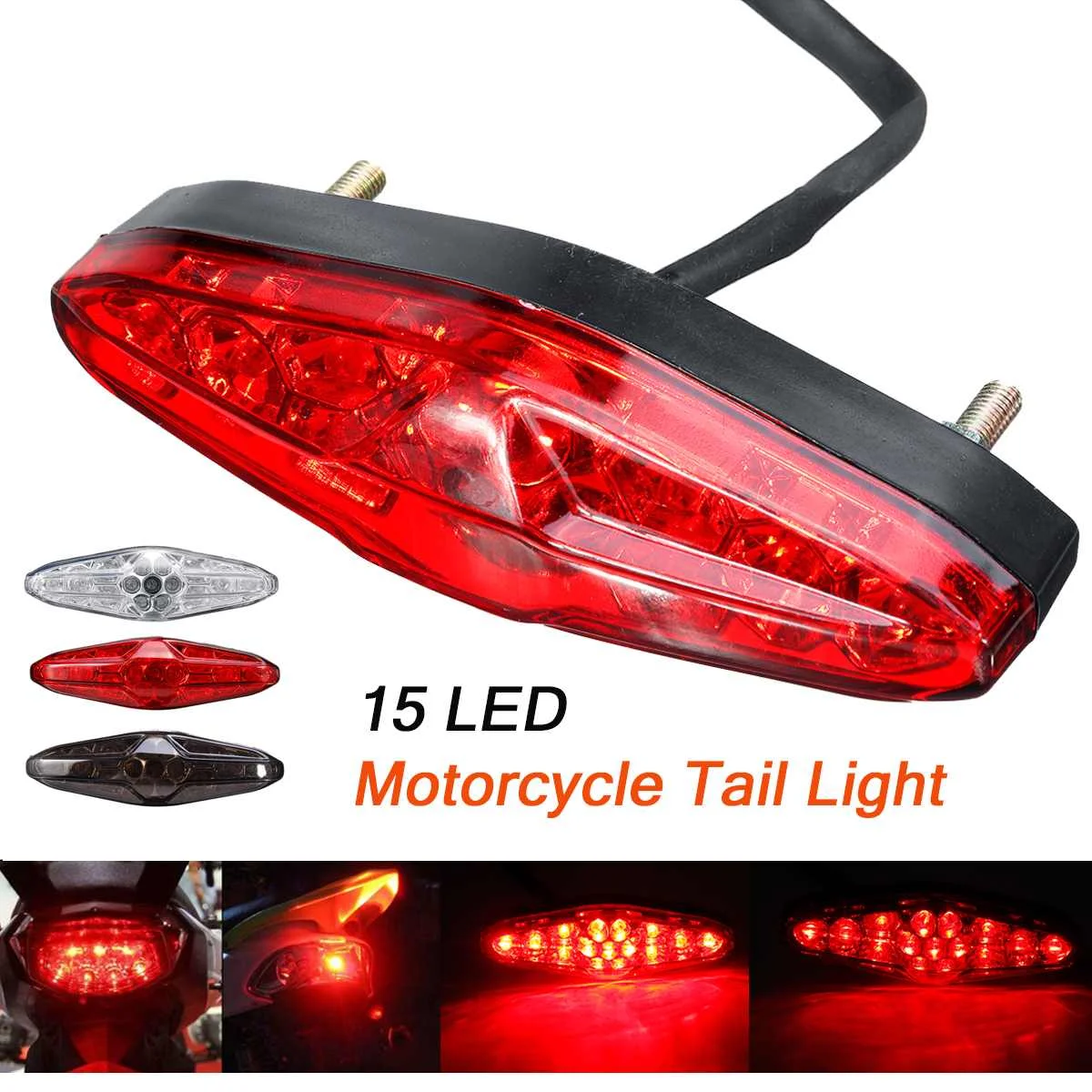 

Universal 12V LED Motorcycle Fender Tail Light License plate warning Light ATV Dirt Bike Brake Stop Running Without Bracket