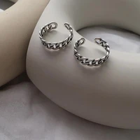 retro cuba chain ring fashion punk simple silver color opening adjustable ring lovers exquisite jewelry christmas gift
