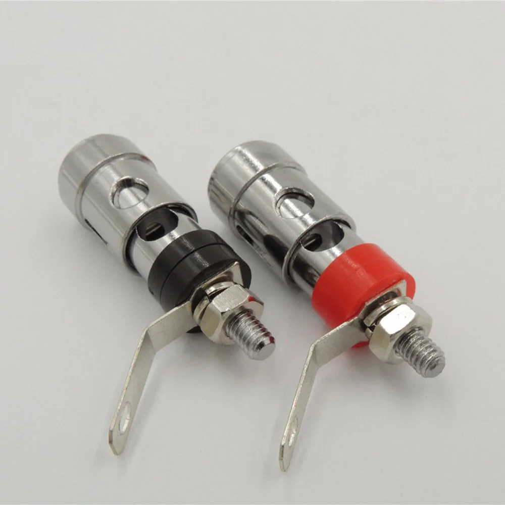 Silver Plated 40mm Binding Post Spring Loaded Press Type Audio Speaker AMP Terminal Self-locking Type Black Red