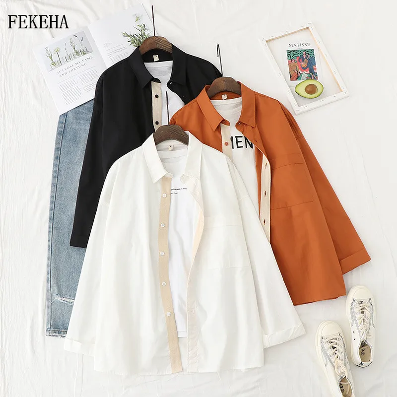 Рубашки женские хлопковые блузки и топы повседневная однотонная Свободная