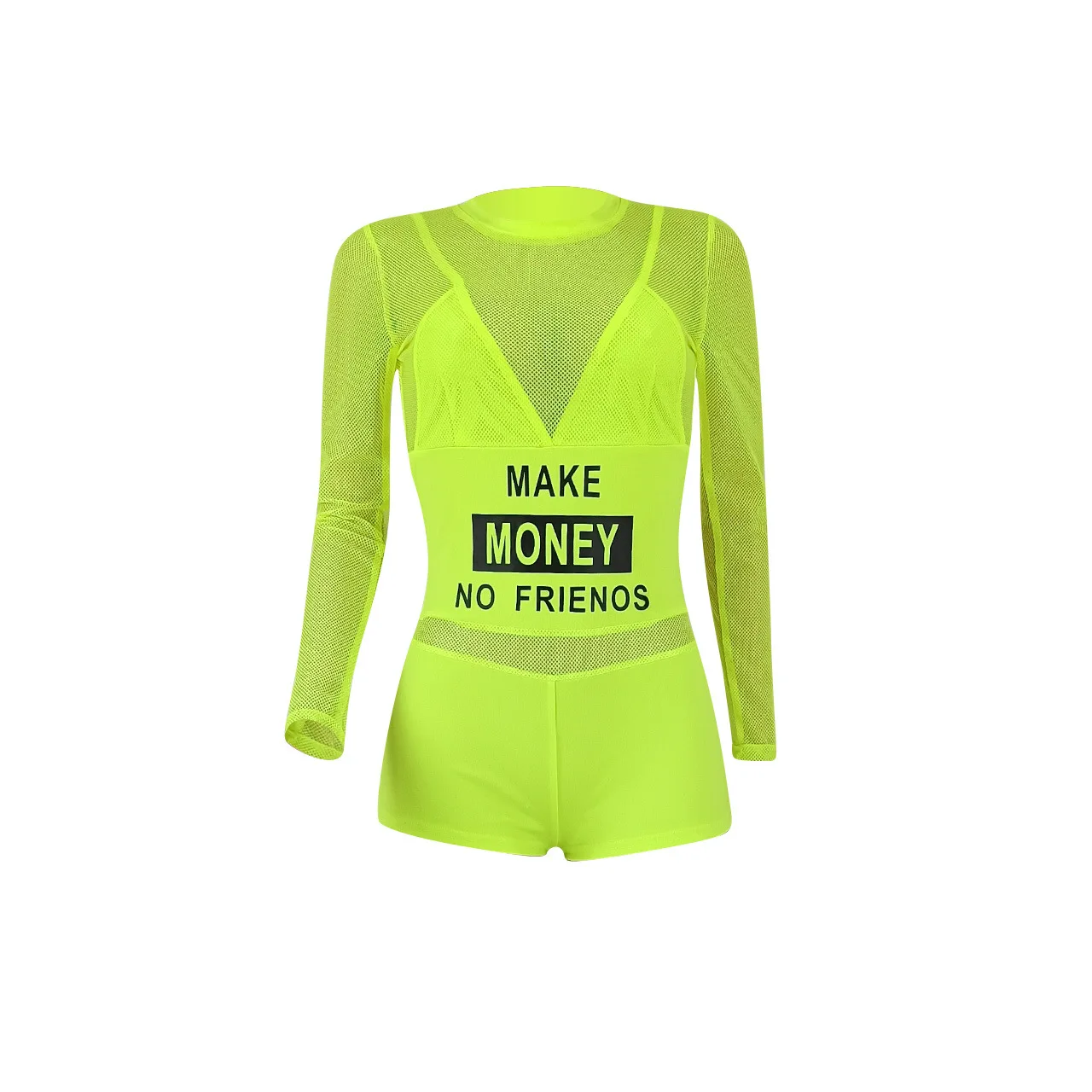 

Cutubly Open Back Playsuits Swimsuit Mesh See Though Playsuit for Women Sexy Summer Make Money No Friends Letter Print Romper