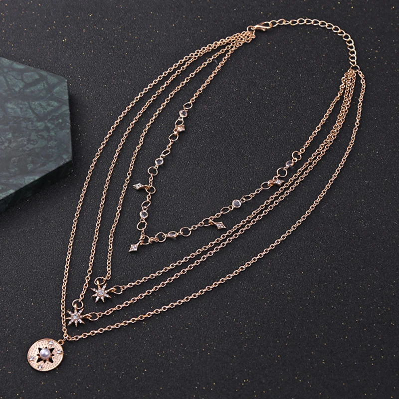 Многослойная Женская цепочка с подвеской ожерелье кулоном в виде космоса звезды