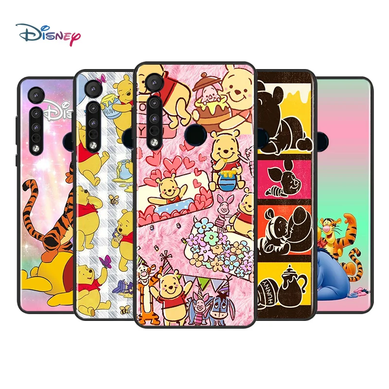 

Disney Cartoon Animation Pooh Bear For Motorola G9 G8 G Power One Fusion Edge E6 Plus Play Lite TPU Silicone Black Phone Case