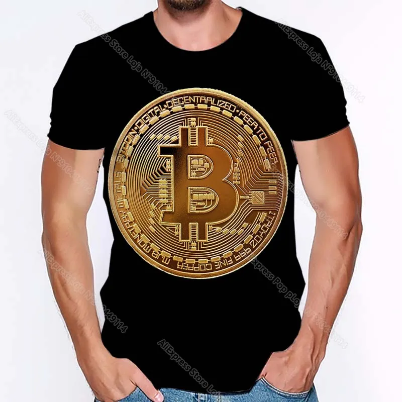 

Летние мужские футболки с 3D-принтом биткоина, футболки унисекс с мультипликационным аниме для взрослых, модные популярные мужские футболки...
