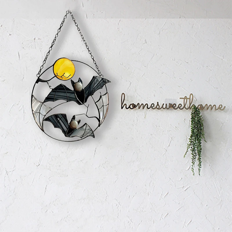 

Gothic Suncatcher Bat Moon Halloween Horror Picture Home House Decor Panel Ornament Window Wall Hanging JS23
