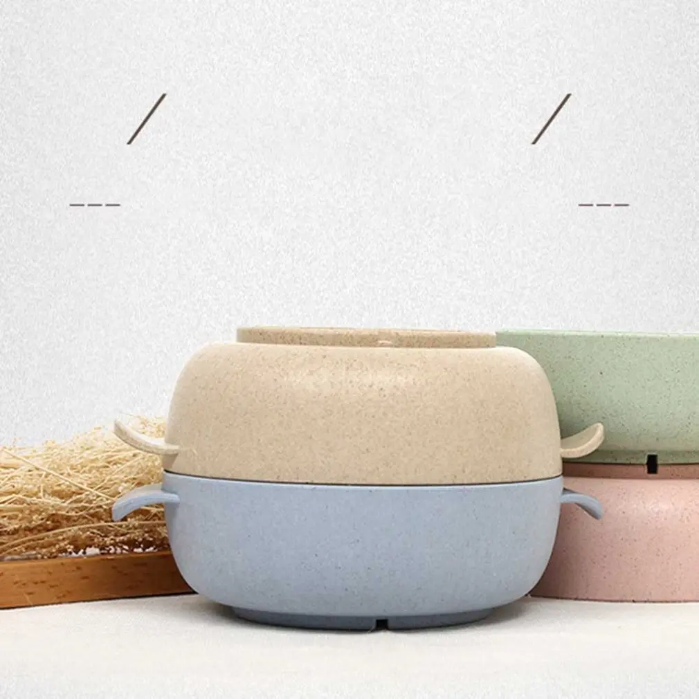 Пластиковая детская столовая чаша из пшеничной соломы с ложкой посуда для