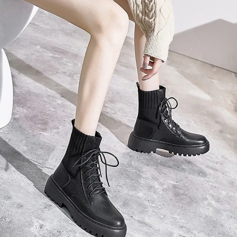 

Ankle Boots for Women 2021 Autumn Motorcycle Boots Thick Heel PlatfoAnkle Brm Shoes Woman Slip on Round Toe Fashion Boots