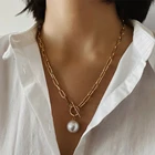 Очаровательное ожерелье с кулоном из искусственного жемчуга для женщин, 2020, Модная Золотая цепочка, цепочка до ключиц, массивное ювелирное изделие