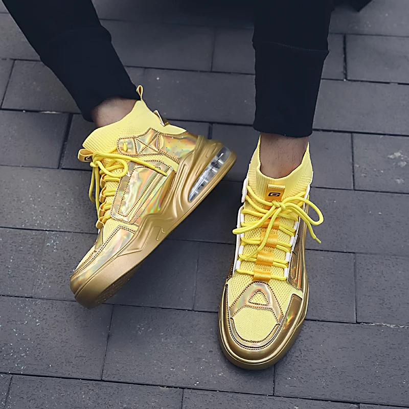 Мужские модные кроссовки ADBOOV из трикотажной ткани золотистые высокие мужские