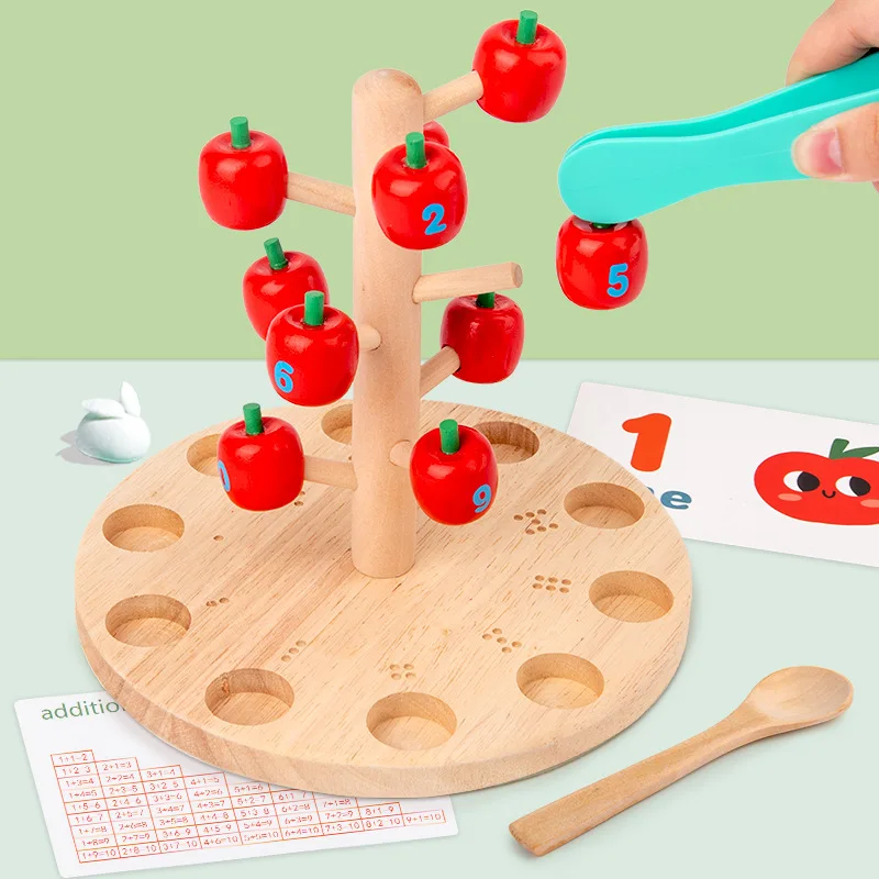 

Montessori Wooden Apple Tree Shape Toy Mathematics Cognitive Matching Baby Early Education Toy Child Pretend To Play With Toys