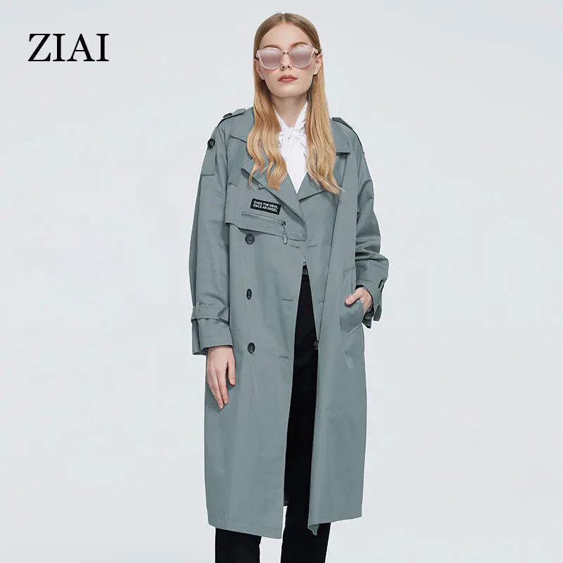 Тренчкот ZIAI 2021 Женский Длинный розовый однотонный Водонепроницаемый Верхняя