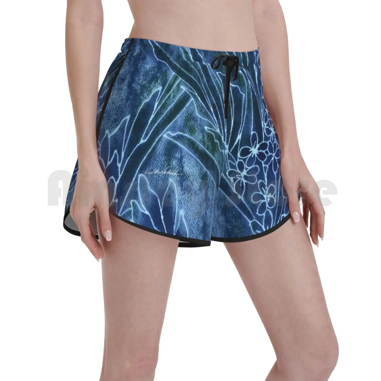 

Pretty Dungarees, шорты для плавания, женские пляжные шорты, синие джинсы, цвета индиго, тропические джунгли, дождевые лесные цветы