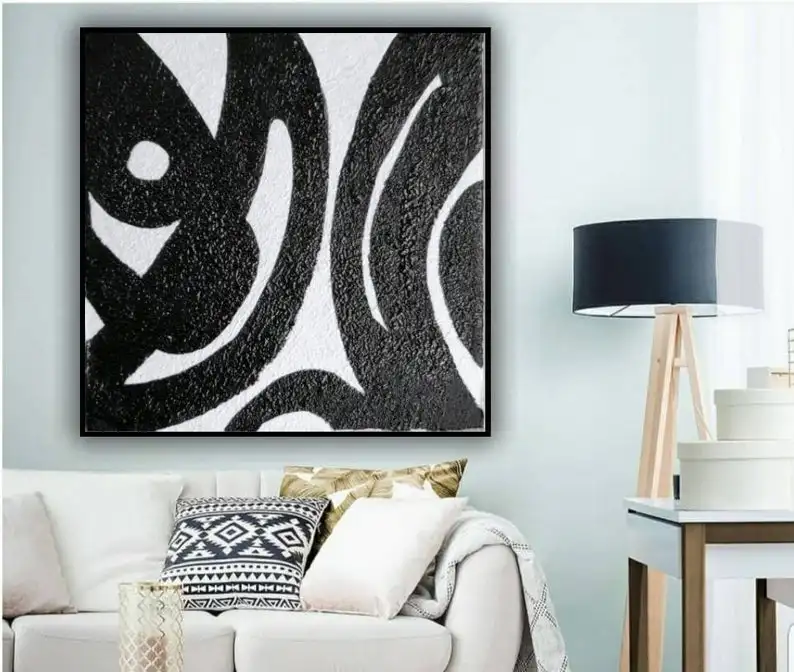 

Abstract Painting Black And White Art Canvas Painting Minimalist Art Mid Century Modern Wall Art Home Decor
