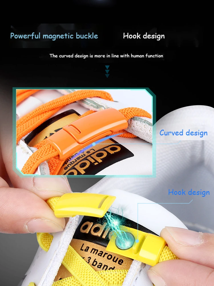 1 pair Magnetic Shoelaces Elastic No tie Shoe laces for Shoes Sneaker 24 Color Lazy Shoelace Lock One Size Fits All Kids & Adult