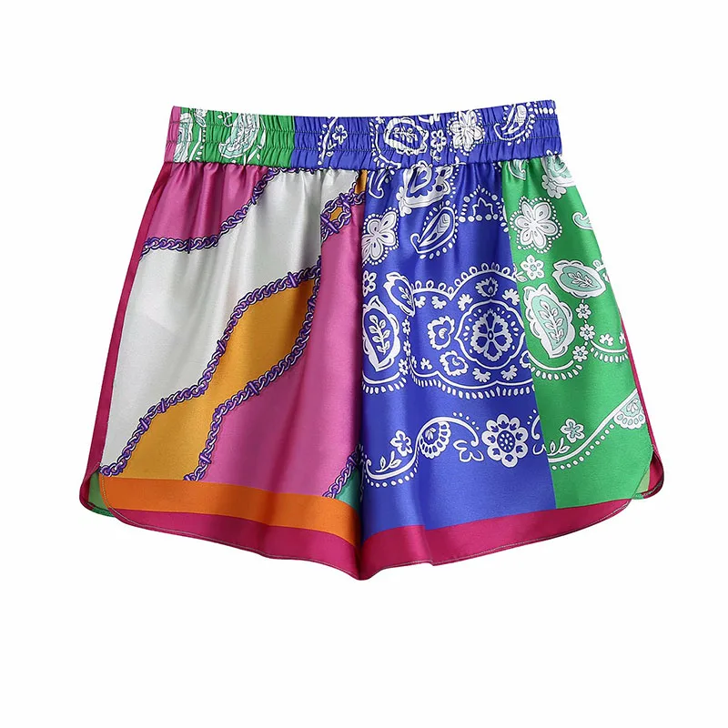 

KUMSVAG Women Summer ZA Casual Print Suits 2-piece Sets 2021 Long Sleeve Shirts Tops and Shorts Female Fashion Street Clothing