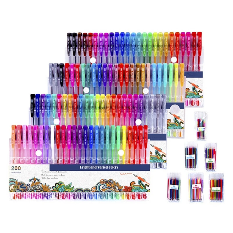 

100 Pens+100 Refills Rich Colors Children's Brush Painting Tools Color Gel Pens D08A