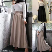 high waist muslim skirt women elastic slim big swing a line long skirts ladies elegant dubai arab islamic clothing solid color