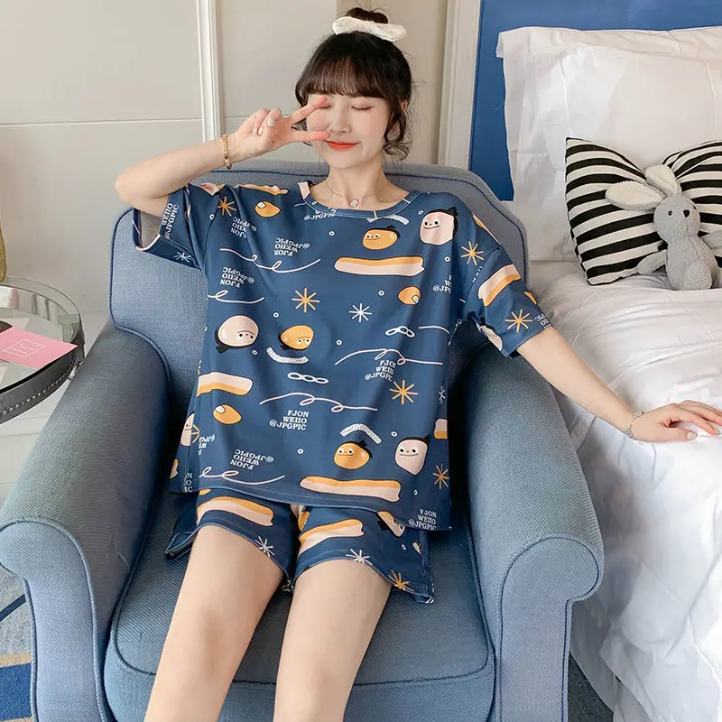 Women Pajama Set Ladies Pajamas Women Summer Pure Cotton Short-sleeved Clear Two-piece Girl Cute Home Service Set Pajama Shorts