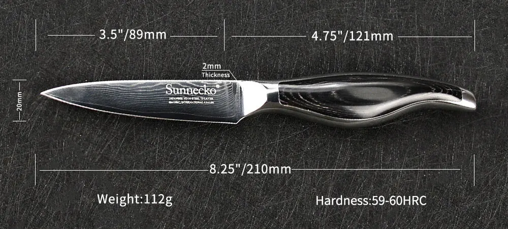 SUNNECKO Premium 3," дамасский нож для очистки овощей японский VG10 Стальные Кухонные ножи Pakka с деревянной ручкой острый резак для фруктов инструменты шеф-повара