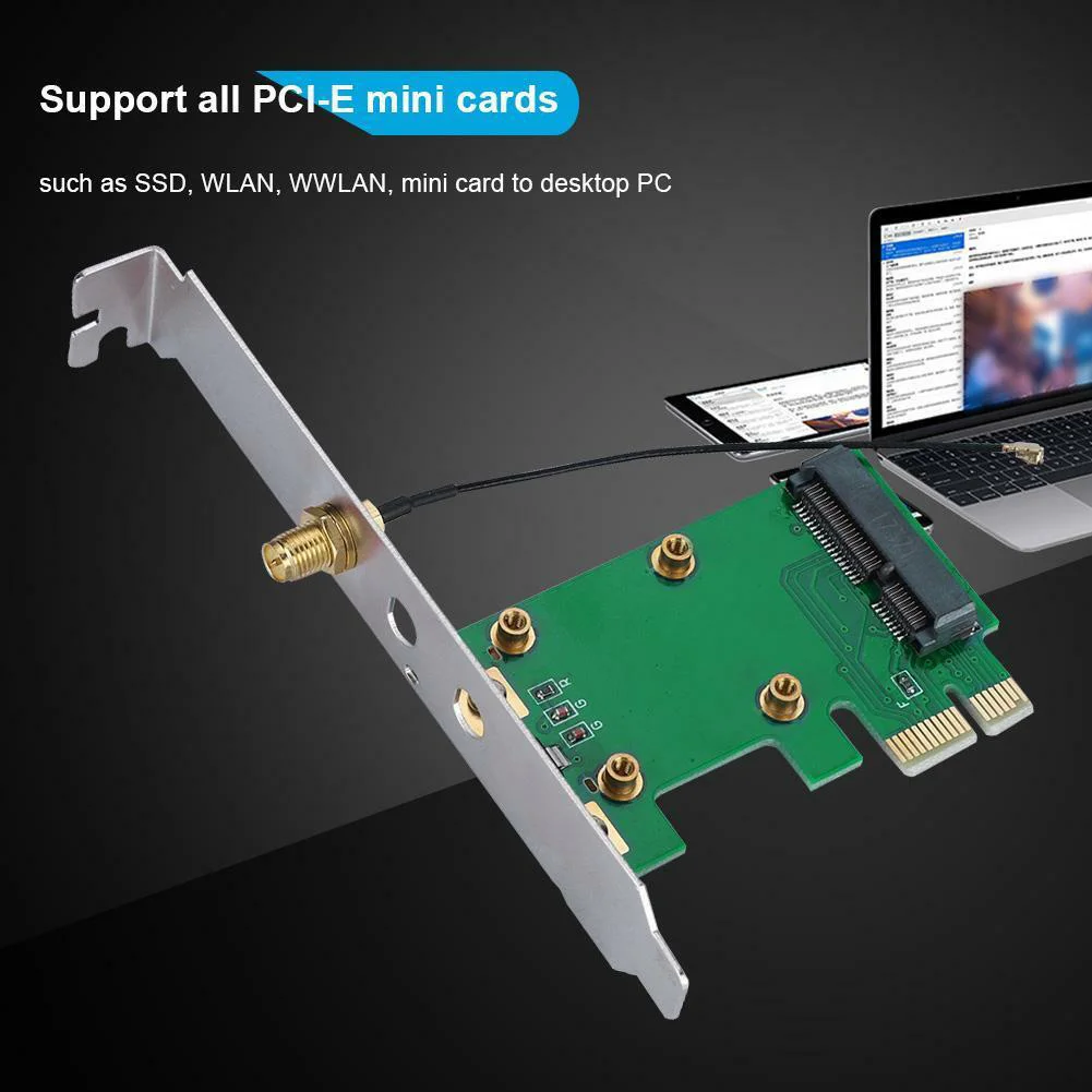 

Network Wireless WiFi Adapter Card Replacement MiniPCI-E To PCI-E Convertor Antenna Professional Add On Laptop Desktop PC