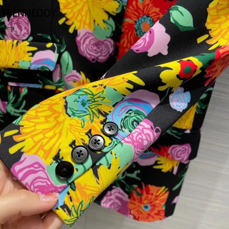 SPENNYMOOR 2021Designer Brand Spring Summer Fashion Blazer Jackets Women Hand Painted Flower Print Overcoat Outwear