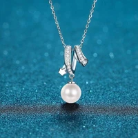 trendy 925 sterling silver cross necklace women jewelry pave 8mm natural freshwater pearl moissanite pendant necklace gift